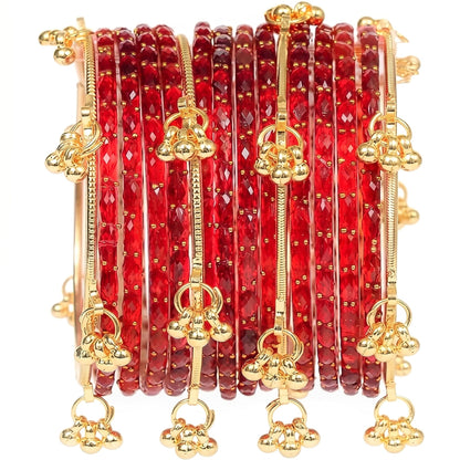 Nakabh Kashmiri Ghangharoo Glass Bangles Set for Women | Light Weight Bangles | Traditional Transparent Fancy Glass Chudi Set for Wedding, Party(Set Of 16)