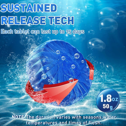 Automatic Flush Toilet Bowl Cleaner Tablets, Bathroom Toilet Tank Cleaner, Powerful Cleaning Ball Blue Deep Clean Bubbles, Mild Lemon Scent (10)