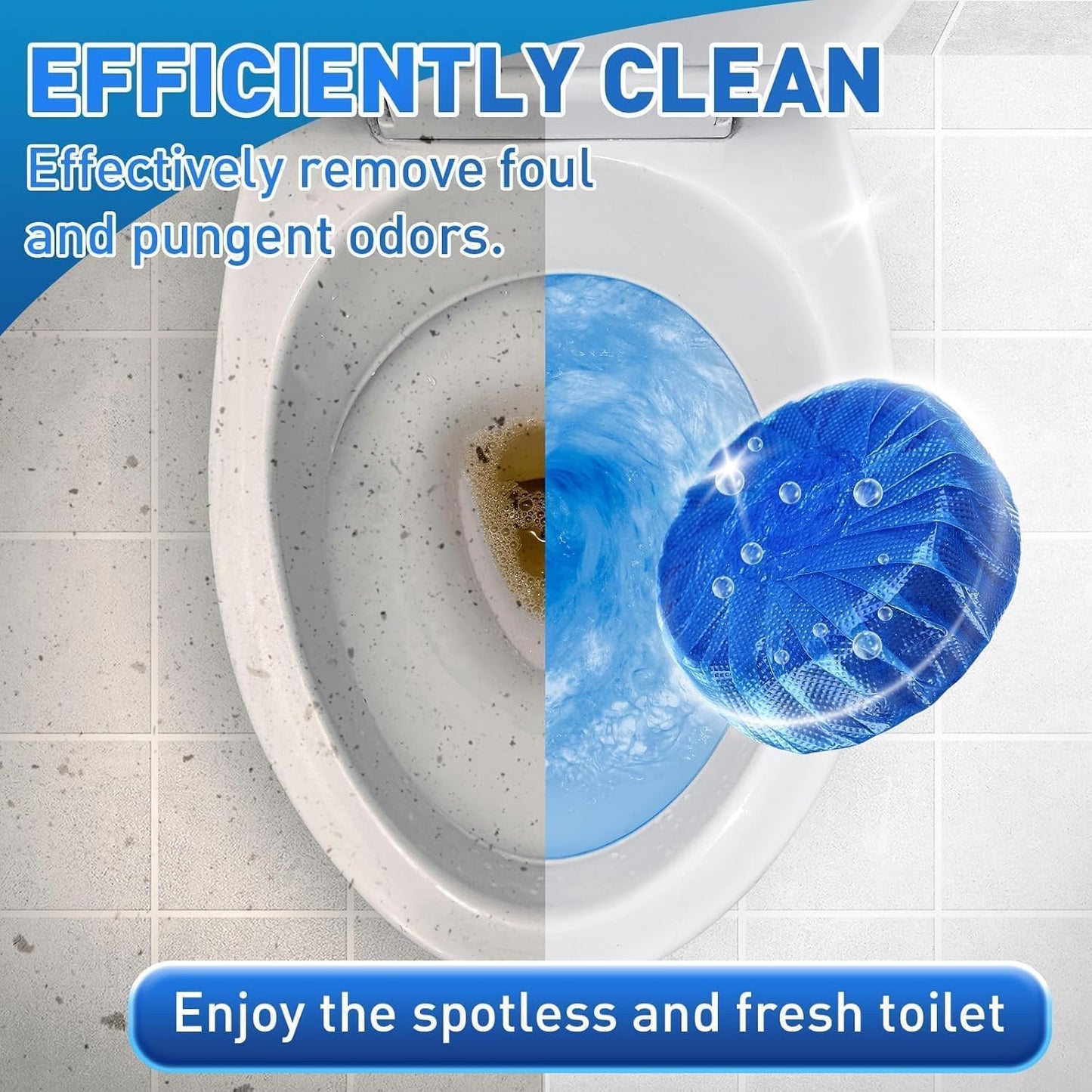 Automatic Flush Toilet Bowl Cleaner Tablets, Bathroom Toilet Tank Cleaner, Powerful Cleaning Ball Blue Deep Clean Bubbles, Mild Lemon Scent (10)