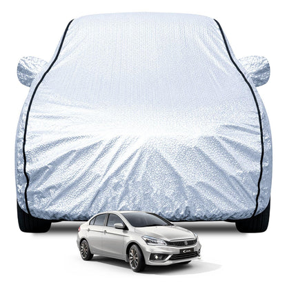 FABTEC Waterproof Premium Car Cover for Maruti Brezza Super Waterproof Car Body Cover Heavy Duty Durable PEVA Grey with Red Piping