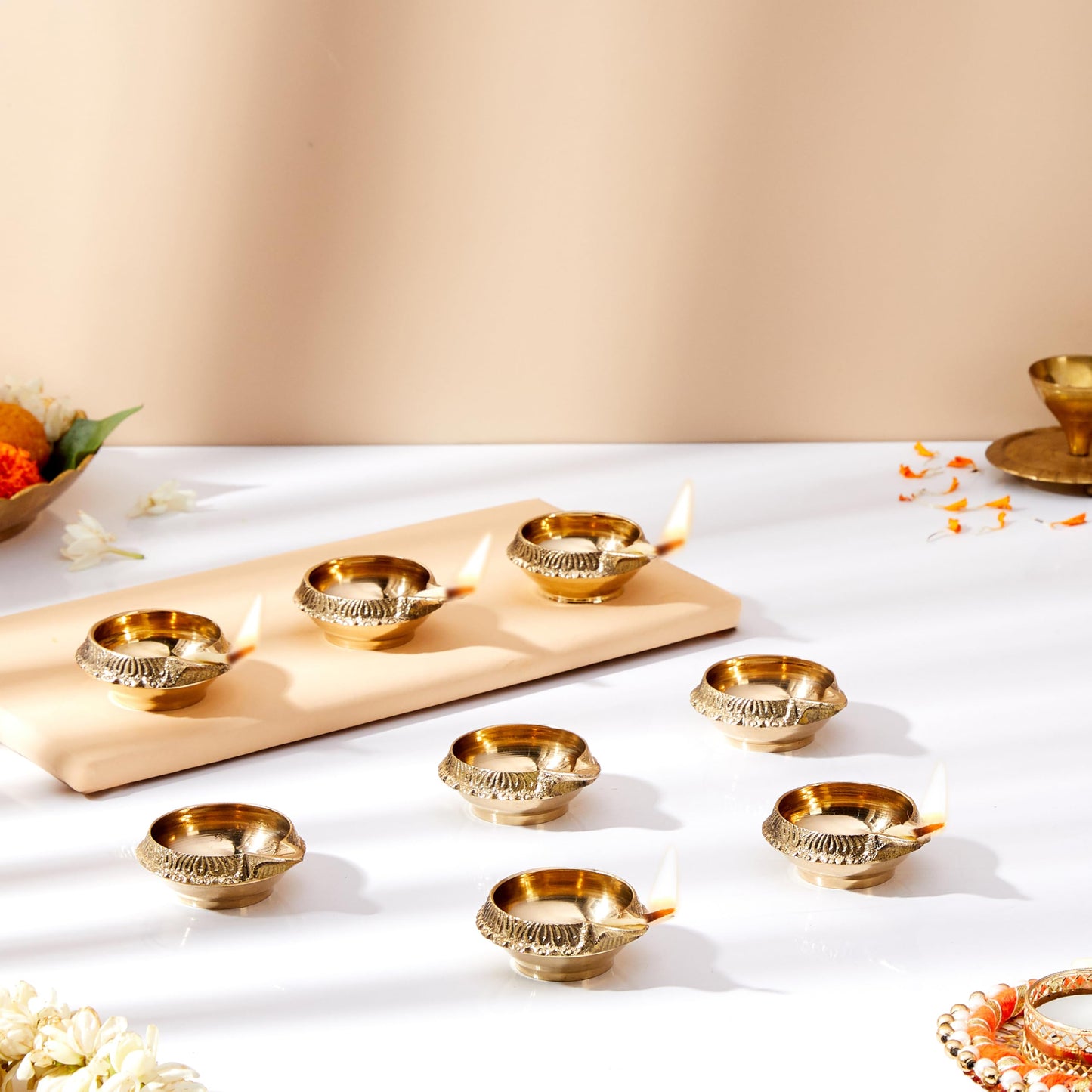 Amazon Brand - Solimo Brass Diya with Single Petals