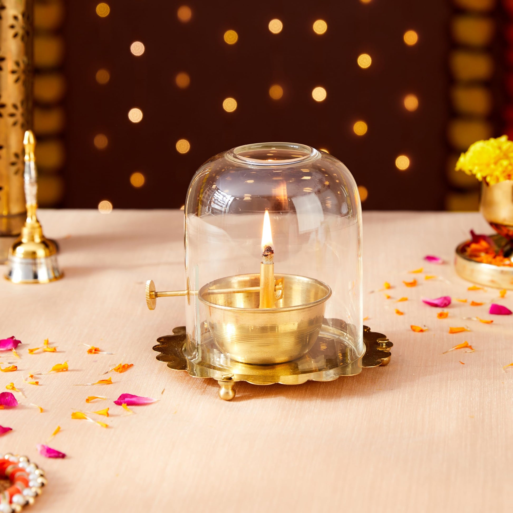 Amazon Brand - Solimo Brass Diya with Single Petals