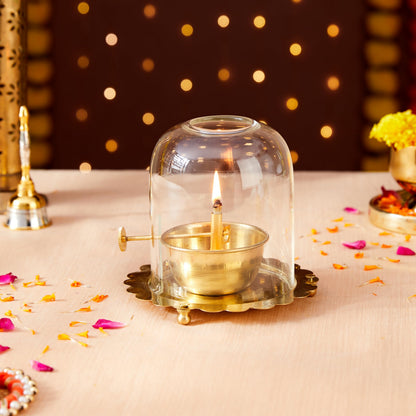 Amazon Brand - Solimo Brass Diya with Single Petals