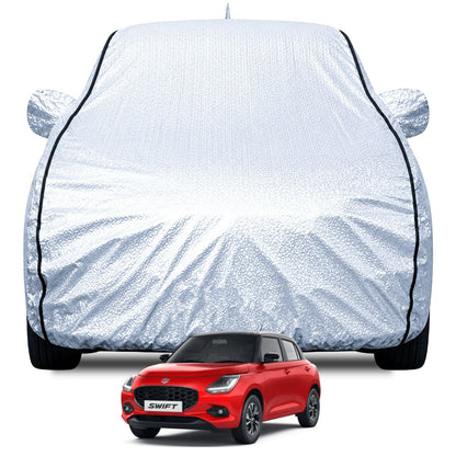 FABTEC Waterproof Premium Car Cover for Maruti Brezza Super Waterproof Car Body Cover Heavy Duty Durable PEVA Grey with Red Piping