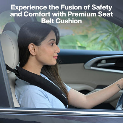 FOVERA Car Seat Belt Shoulder Cushions (Pack of 2) Car Safety Belt Soft Pad Cover for Comfortable Driving, Universal Fit for All Cars and Backpack (Black Color, 12 Inch Length)