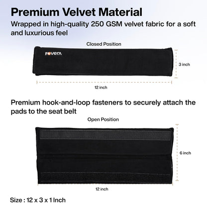 FOVERA Car Seat Belt Shoulder Cushions (Pack of 2) Car Safety Belt Soft Pad Cover for Comfortable Driving, Universal Fit for All Cars and Backpack (Black Color, 12 Inch Length)