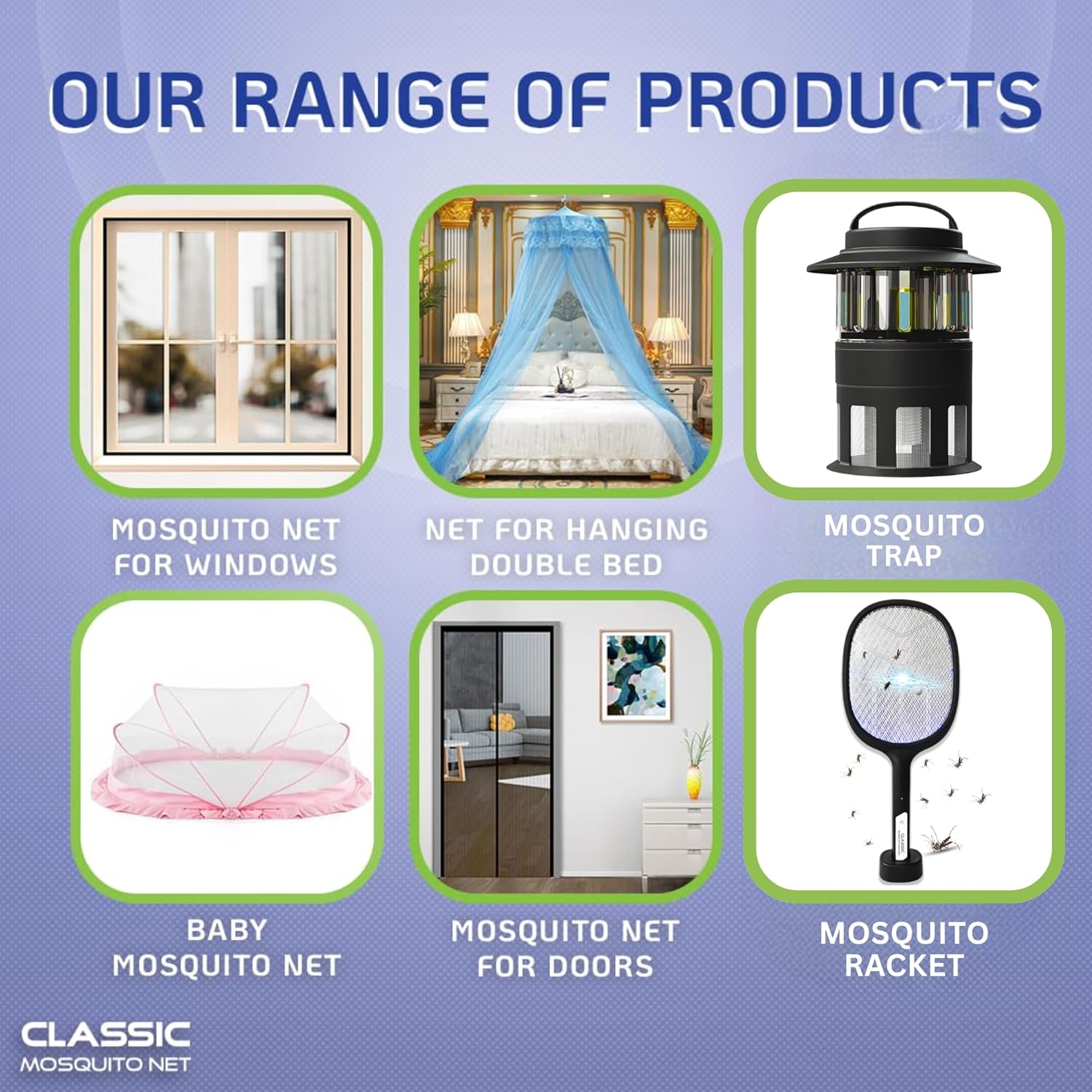 Classic Mosquito Net for Double Bed | King Size Foldable Machardani | Polyester 30GSM Strong Net | PVC Coated Corrosion Resistant Steel Wire - Blue