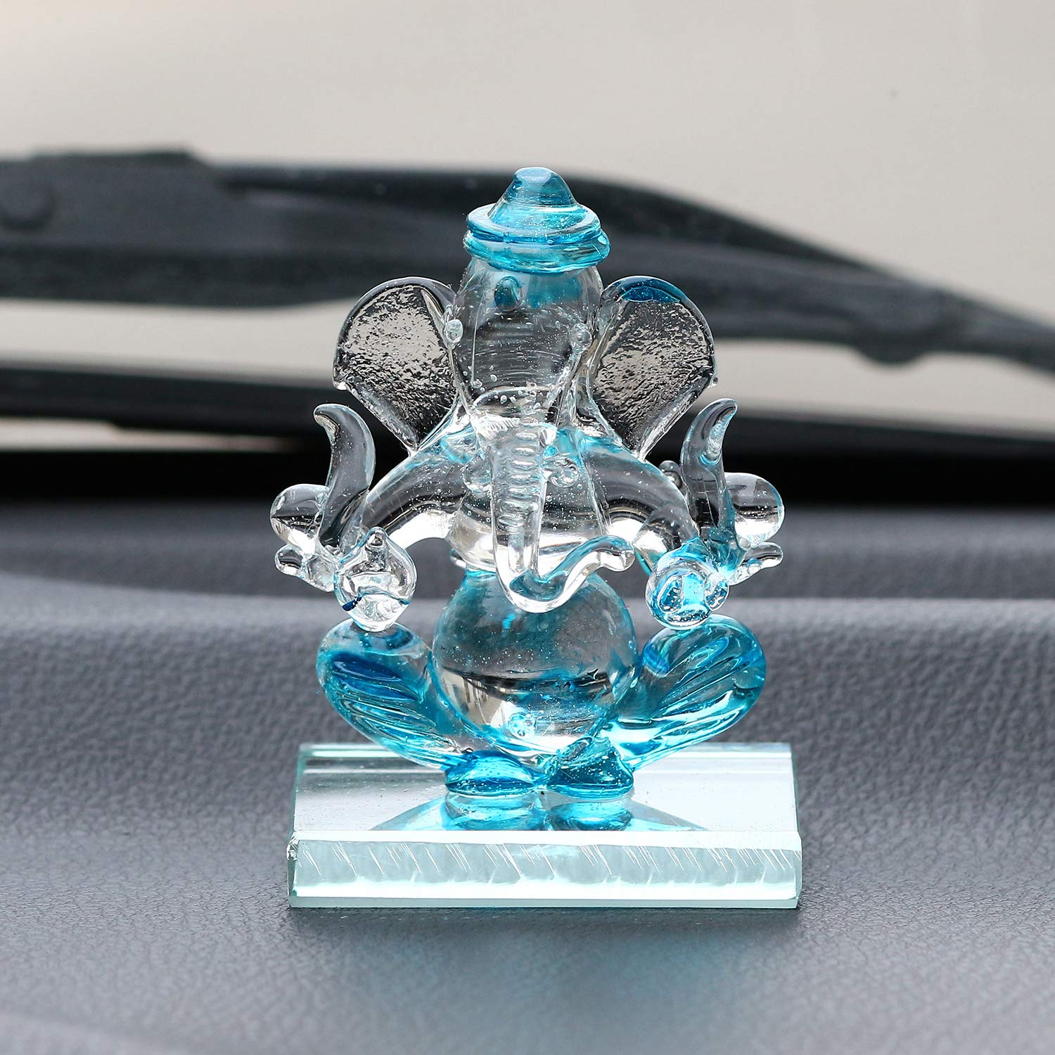 eCraftIndia Purple and Transparent Double Sided Crystal Car Ganesha Showpiece