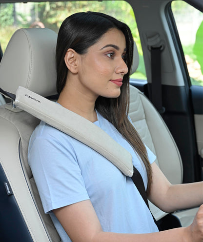 FOVERA Car Seat Belt Shoulder Cushions (Pack of 2) Car Safety Belt Soft Pad Cover for Comfortable Driving, Universal Fit for All Cars and Backpack (Black Color, 12 Inch Length)