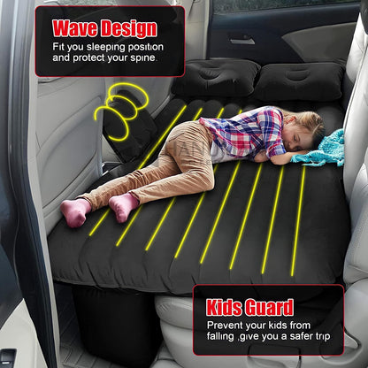 Premium Car Inflatable Bed with Pump & 2 Air Pillow|Quick Inflatable Back Seat Bed|Car Inflatable Mattress|Car Bed Mattress|Car Bed For Kids,Travel,Trip,Camping,Picnic,Pool & Beach|Universal Fit|Black