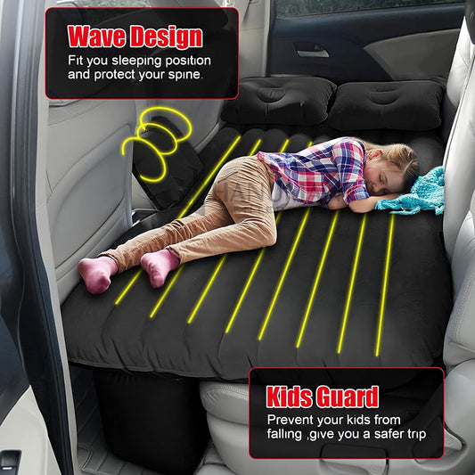 Premium Car Inflatable Bed with Pump & 2 Air Pillow|Quick Inflatable Back Seat Bed|Car Inflatable Mattress|Car Bed Mattress|Car Bed For Kids,Travel,Trip,Camping,Picnic,Pool & Beach|Universal Fit|Black
