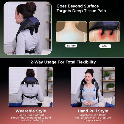 Dr Physio USA 1048 Shiatsu Electric Neck and Back Massager Machine with Infrared Kneading Nodes for Cervical Neck, Shoulder, Back & Body Muscle Pain Relief