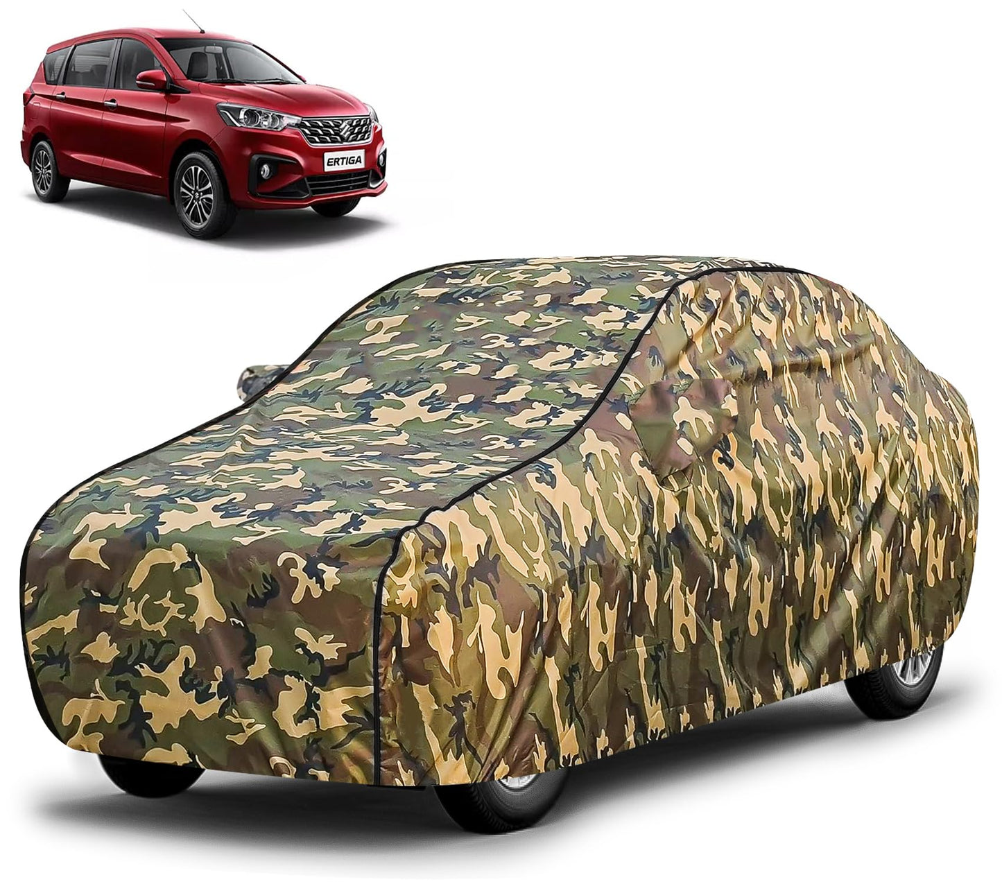 FABTEC Waterproof Premium Car Cover for Maruti Brezza Super Waterproof Car Body Cover Heavy Duty Durable PEVA Grey with Red Piping