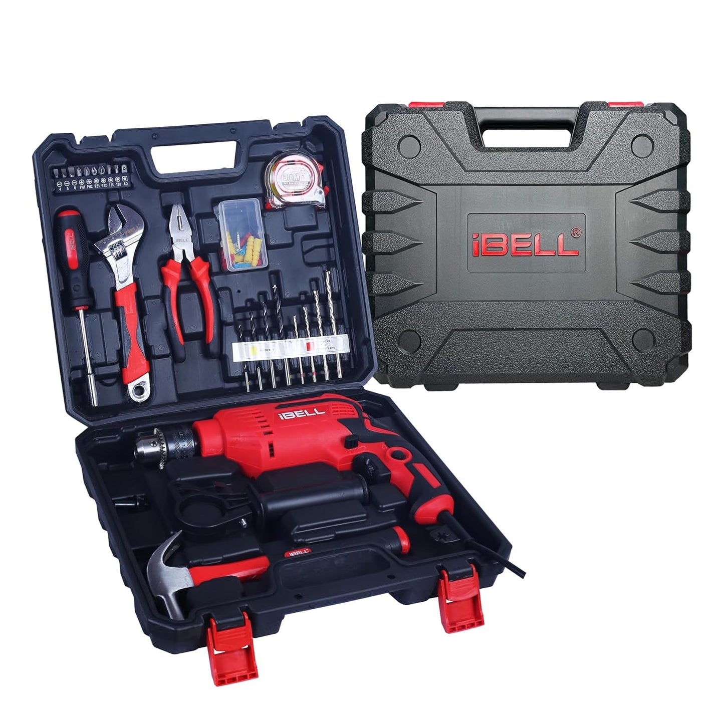 IBELL Professional Tool Kit with Impact Drill TD13-85, 650W, Copper Armature, Chuck 13mm, 59 Home Essential Tools/Accessories with RED/BLACK BMC box