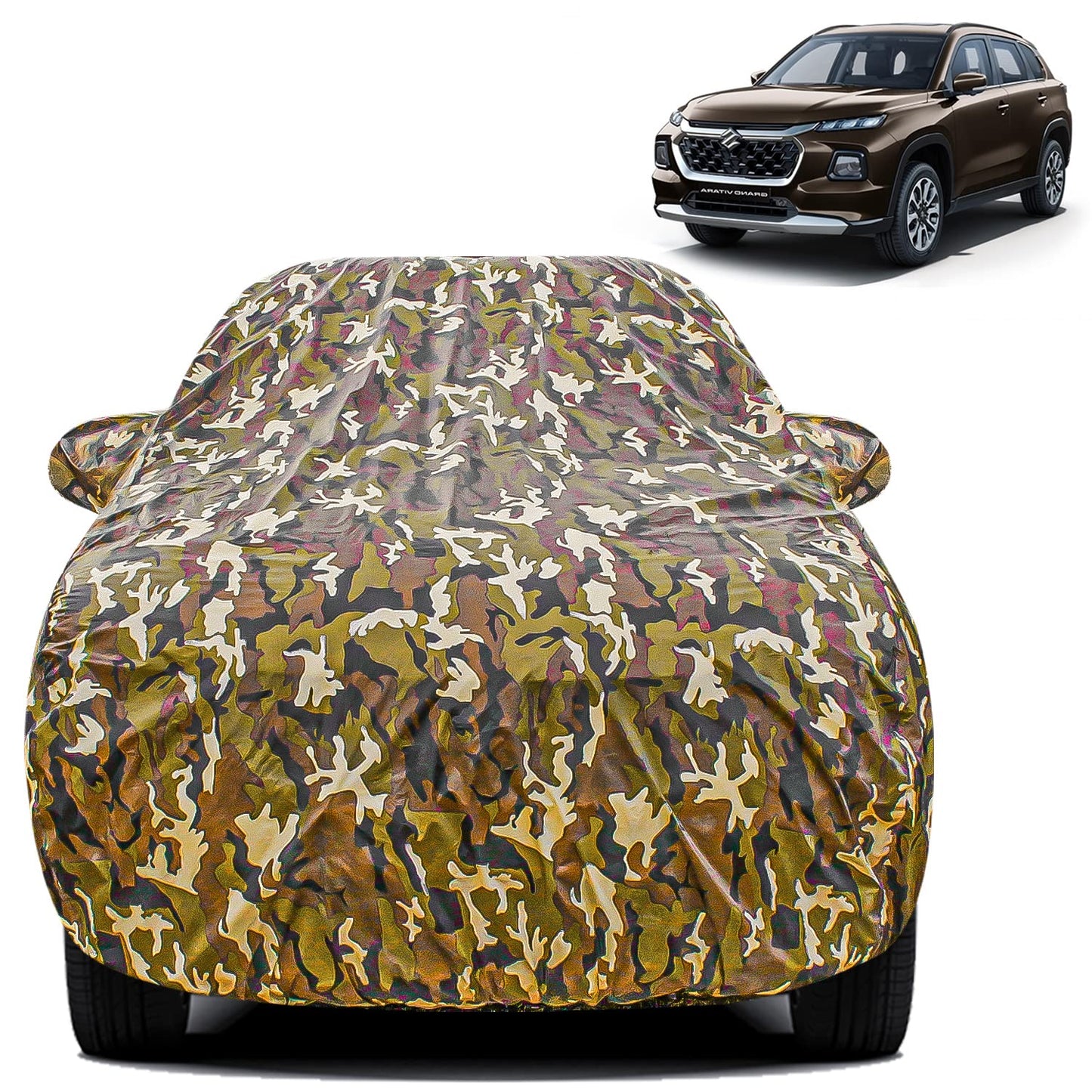 FABTEC Waterproof Premium Car Cover for Maruti Brezza Super Waterproof Car Body Cover Heavy Duty Durable PEVA Grey with Red Piping