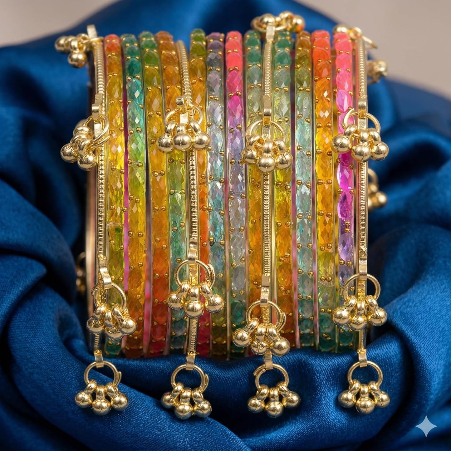 Nakabh Kashmiri Ghangharoo Glass Bangles Set for Women | Light Weight Bangles | Traditional Transparent Fancy Glass Chudi Set for Wedding, Party(Set Of 16)