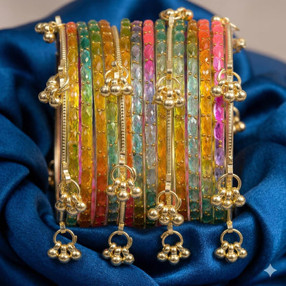 Nakabh Kashmiri Ghangharoo Glass Bangles Set for Women | Light Weight Bangles | Traditional Transparent Fancy Glass Chudi Set for Wedding, Party(Set Of 16)