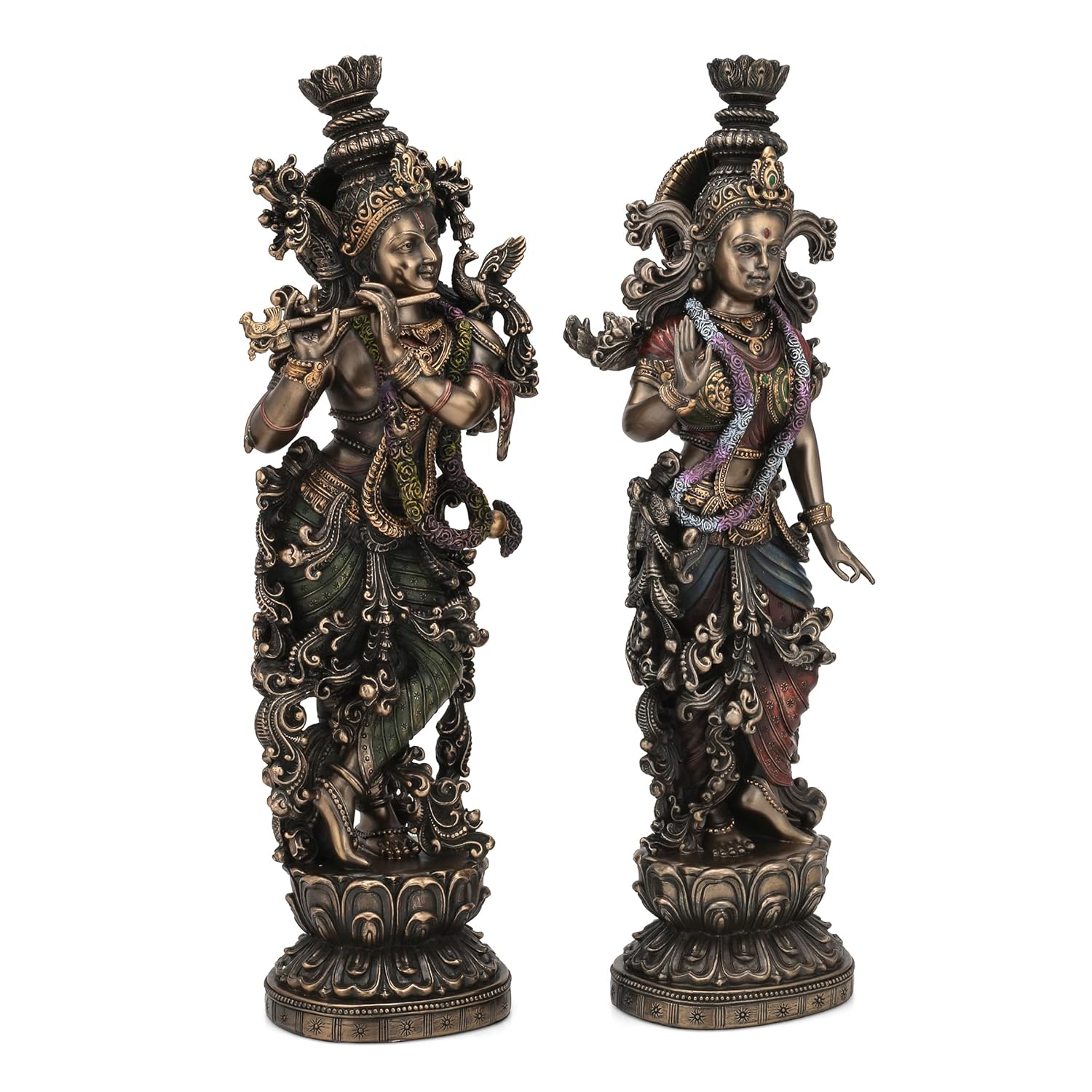 Collectible India 38 Cm Large Radha Krishna Idol Hindu Religious Idol Radha Krishan Statue Figurine Showpiece-Bronze Color(Size 14 x 5 Inches).