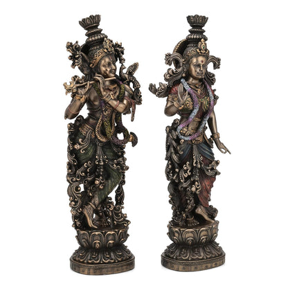 Collectible India 38 Cm Large Radha Krishna Idol Hindu Religious Idol Radha Krishan Statue Figurine Showpiece-Bronze Color(Size 14 x 5 Inches).