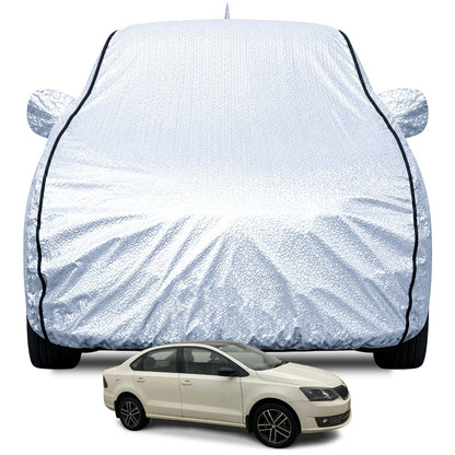FABTEC Waterproof Premium Car Cover for Maruti Brezza Super Waterproof Car Body Cover Heavy Duty Durable PEVA Grey with Red Piping