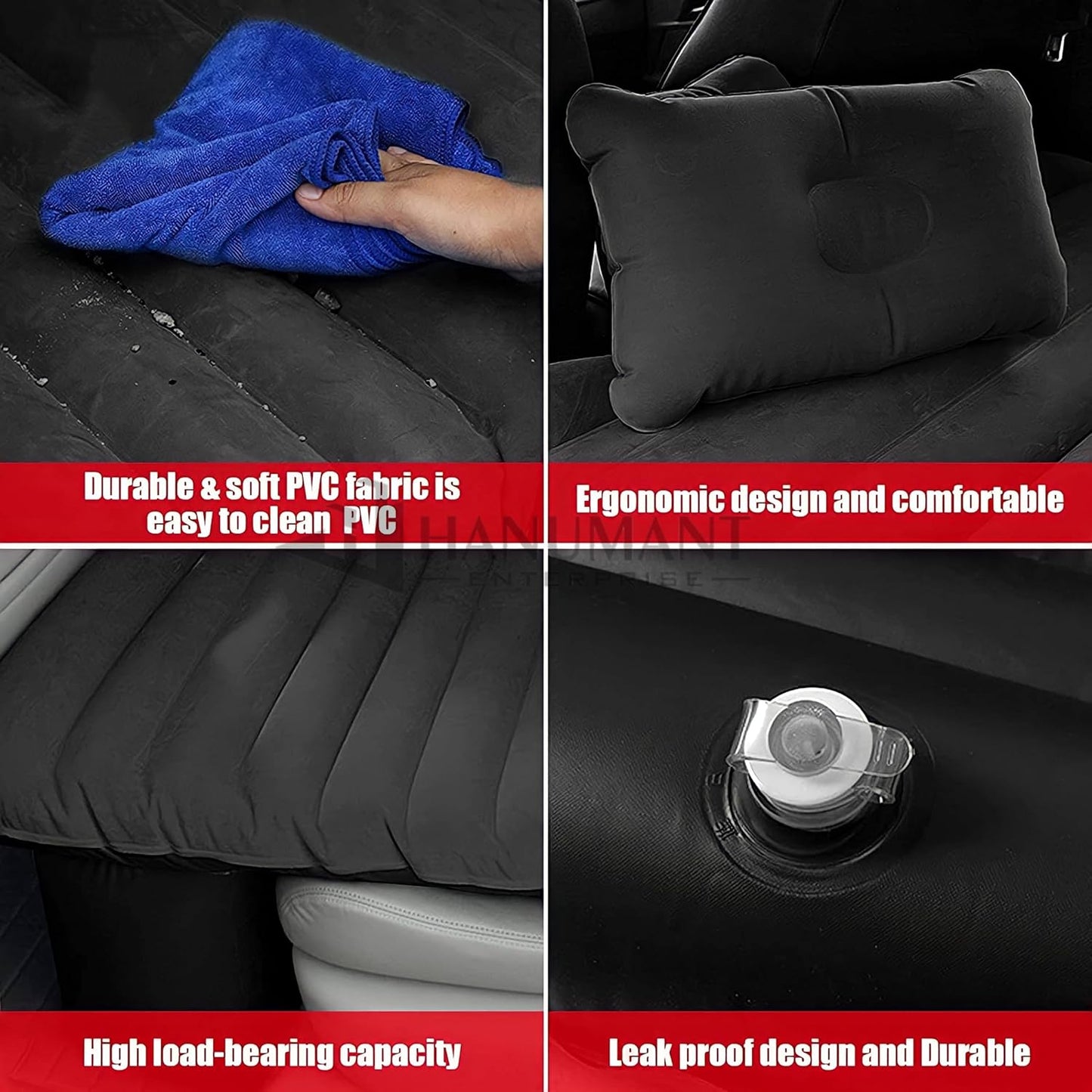Premium Car Inflatable Bed with Pump & 2 Air Pillow|Quick Inflatable Back Seat Bed|Car Inflatable Mattress|Car Bed Mattress|Car Bed For Kids,Travel,Trip,Camping,Picnic,Pool & Beach|Universal Fit|Black