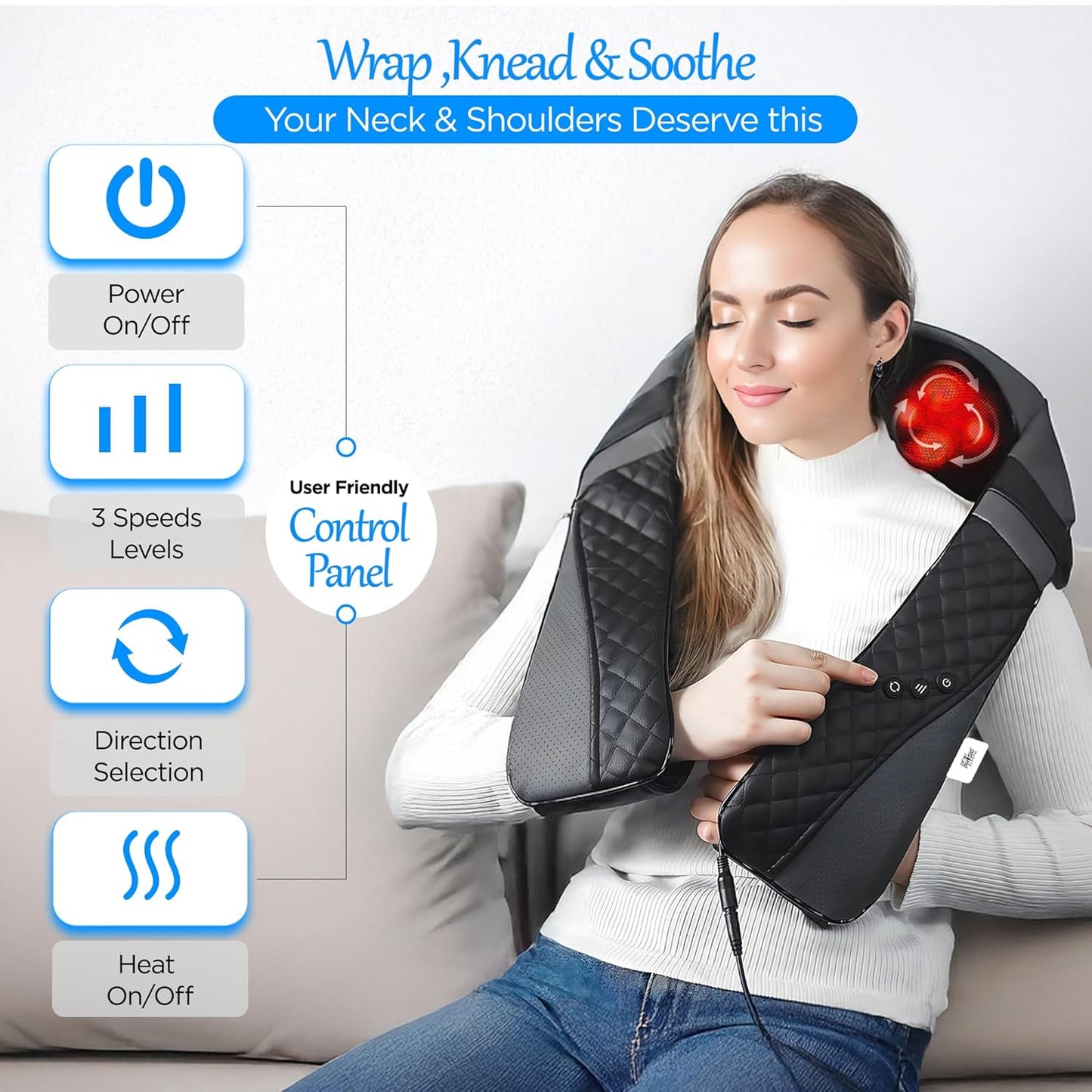 Dr Physio USA 1047 Shiatsu Electric Neck and Back Massager Machine with Infrared Kneading Nodes for Cervical Neck, Shoulder, Back & Body Muscle Pain Relief