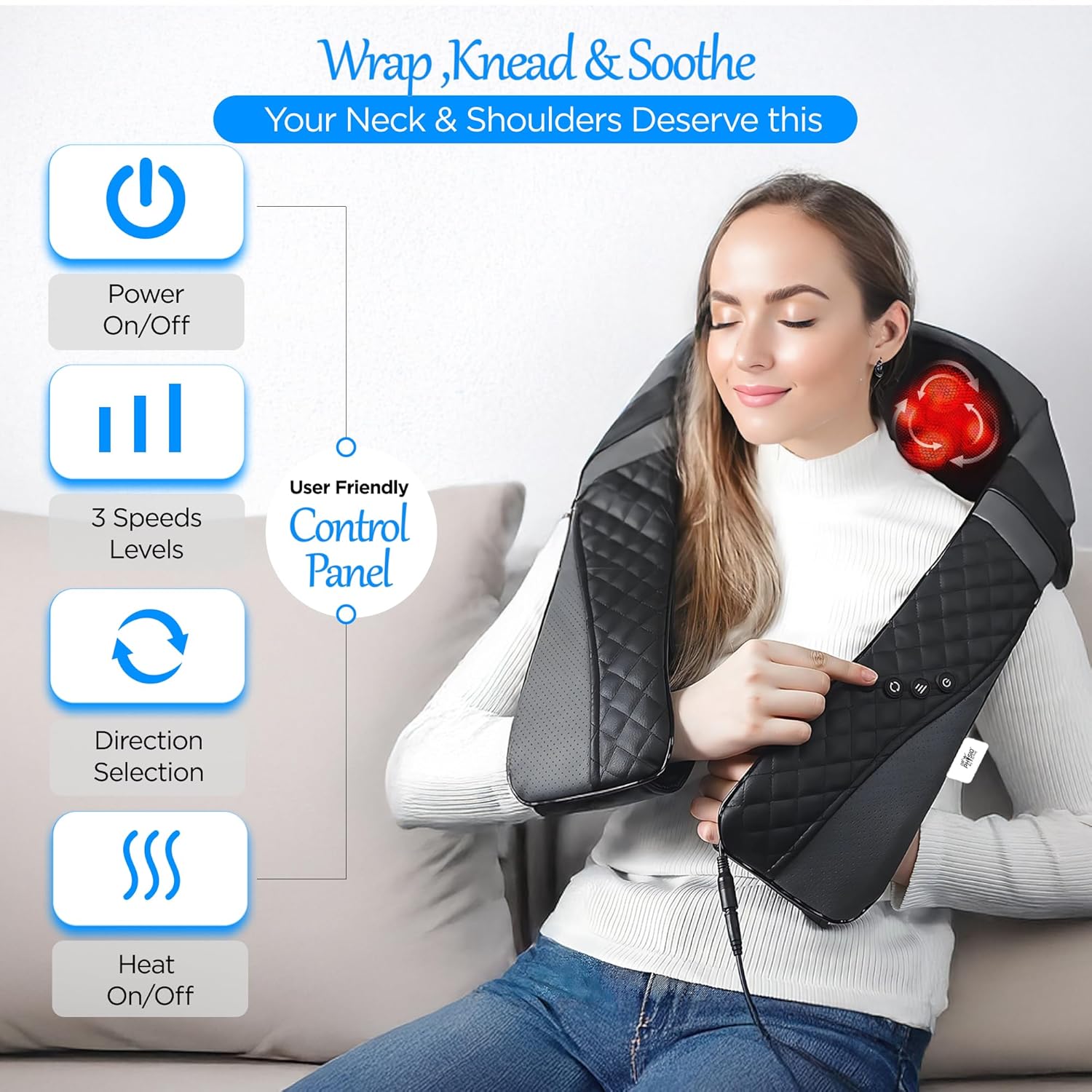 Dr Physio USA 1047 Shiatsu Electric Neck and Back Massager Machine with Infrared Kneading Nodes for Cervical Neck, Shoulder, Back & Body Muscle Pain Relief