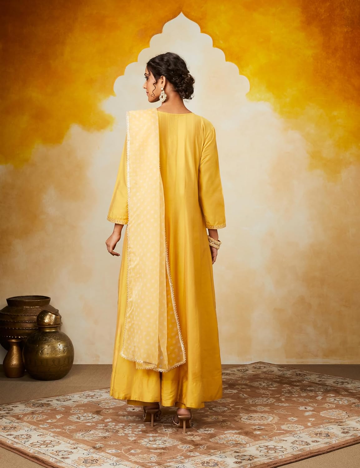 Amazon Brand - Myx Women's Embroidered Anarkali Kurta Pant Set with Organza Dupatta | A-line fit (Available in Plus Sizes)