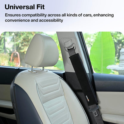 FOVERA Car Seat Belt Shoulder Cushions (Pack of 2) Car Safety Belt Soft Pad Cover for Comfortable Driving, Universal Fit for All Cars and Backpack (Black Color, 12 Inch Length)