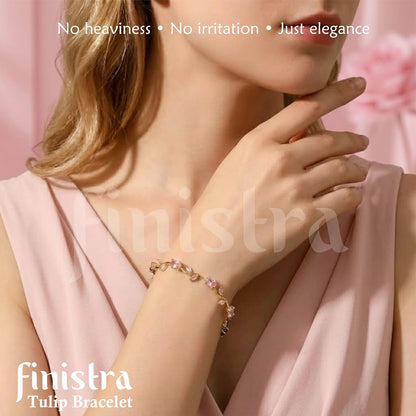 finistra® Tulip Bracelet for Women Stylish | Gold Plated Pink Crystal Floral Jewellery | Adjustable Chain for Women & Girls Stylish | Elegant Tulip Bracelet for Women, Party & Daily Wear Accessory