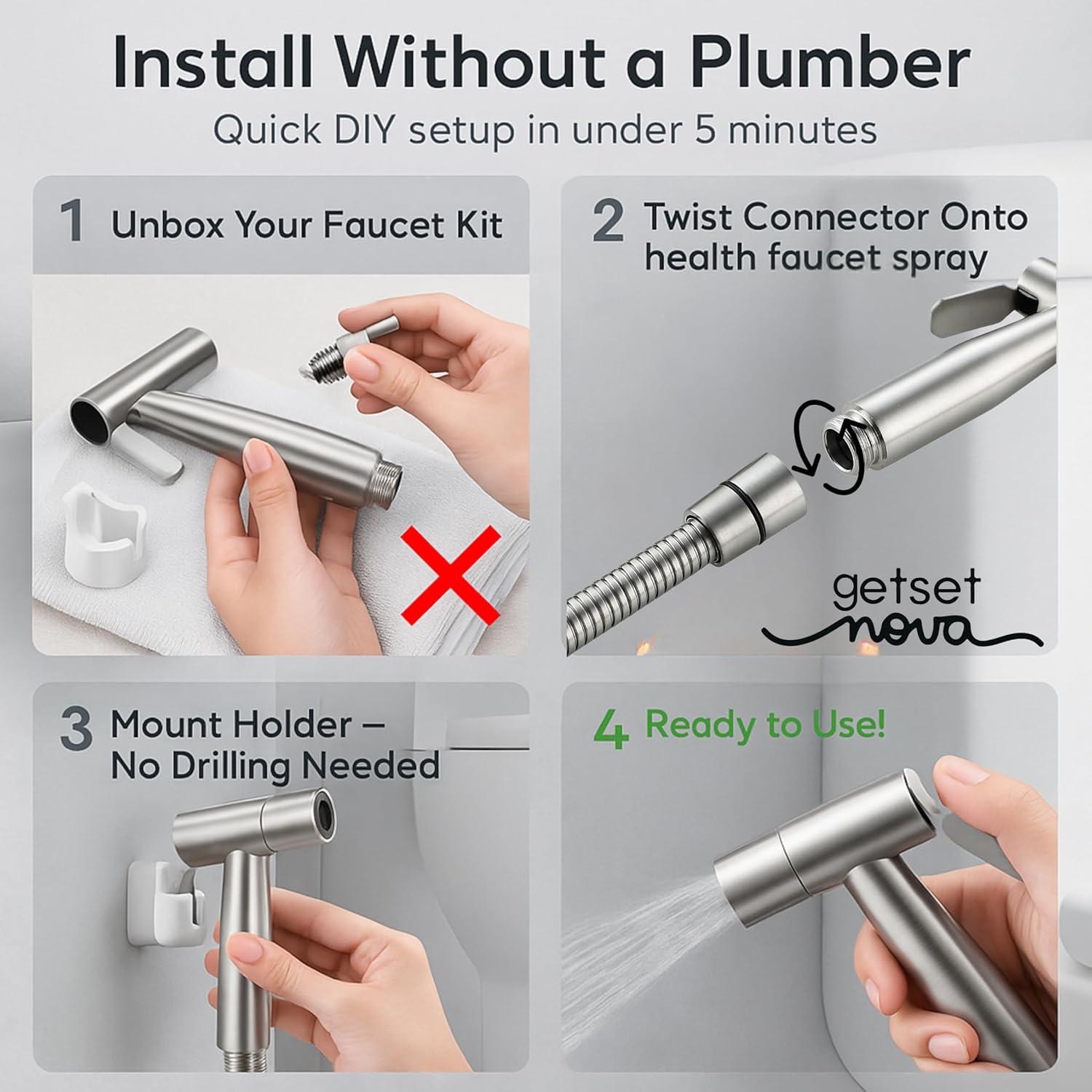 Health Faucet Stainless Steel Jet Spray Gun for Toilet | Silver & Copper Ion Shield Kills 99% Germs | Leak-Proof Bathroom 1 Year Warranty (Jet Spray Only)