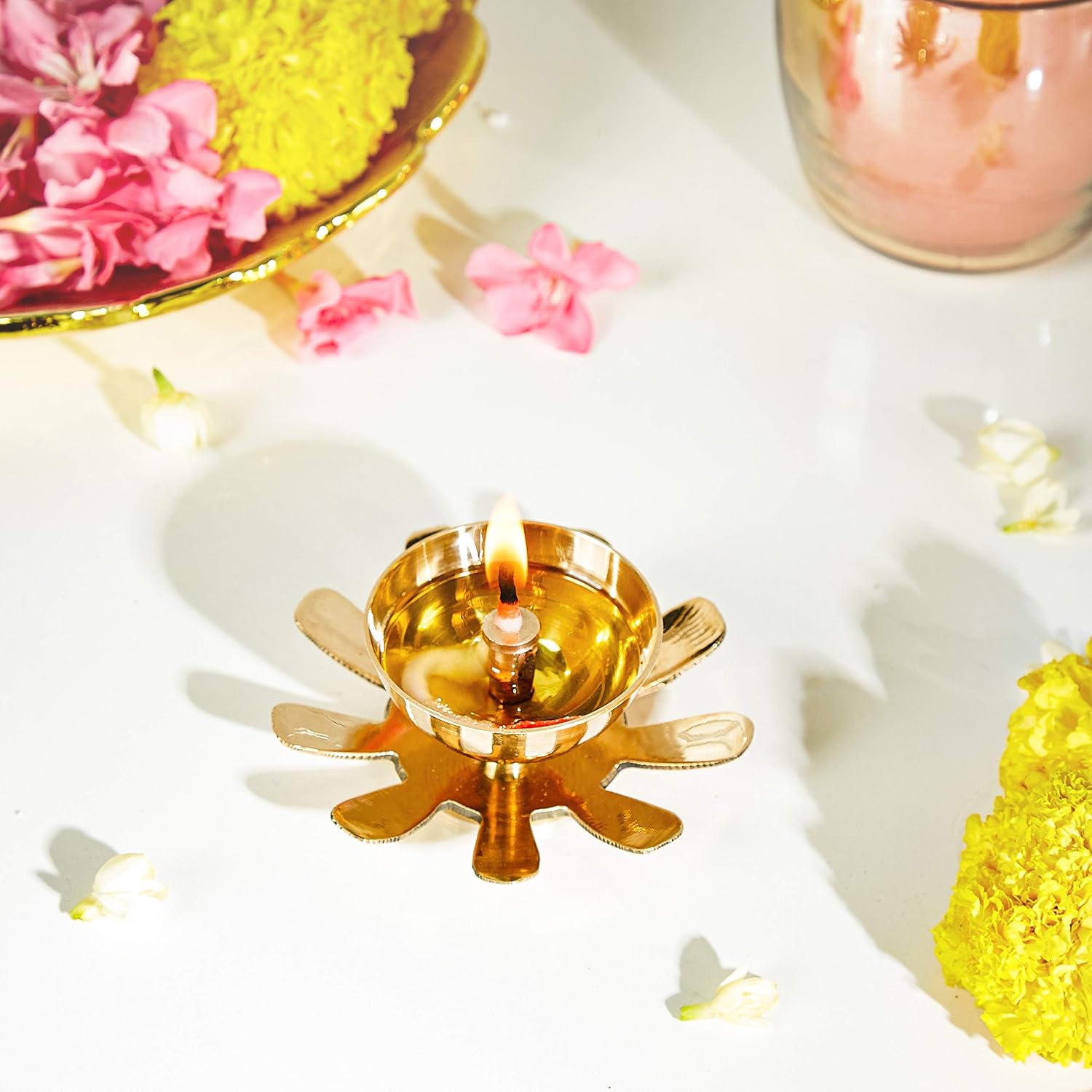Amazon Brand - Solimo Brass Diya with Single Petals