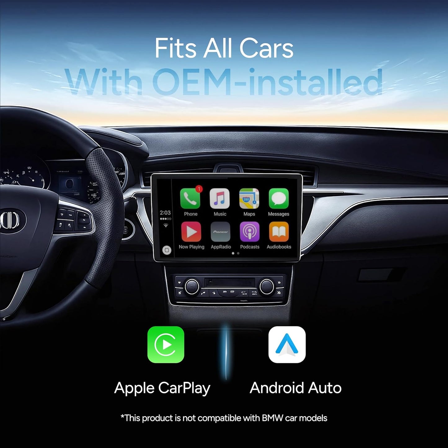 Ambrane 2 in 1 Wireless CarPlay & Android Auto Adapter | Convert Wired to Wire-Less CarPlay/Android-Auto | Plug & Play USB Dongle | Bluetooth 5.4 + Dual-Band Wi-Fi | Works with iPhone & Smartphone