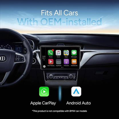Ambrane 2 in 1 Wireless CarPlay & Android Auto Adapter | Convert Wired to Wire-Less CarPlay/Android-Auto | Plug & Play USB Dongle | Bluetooth 5.4 + Dual-Band Wi-Fi | Works with iPhone & Smartphone