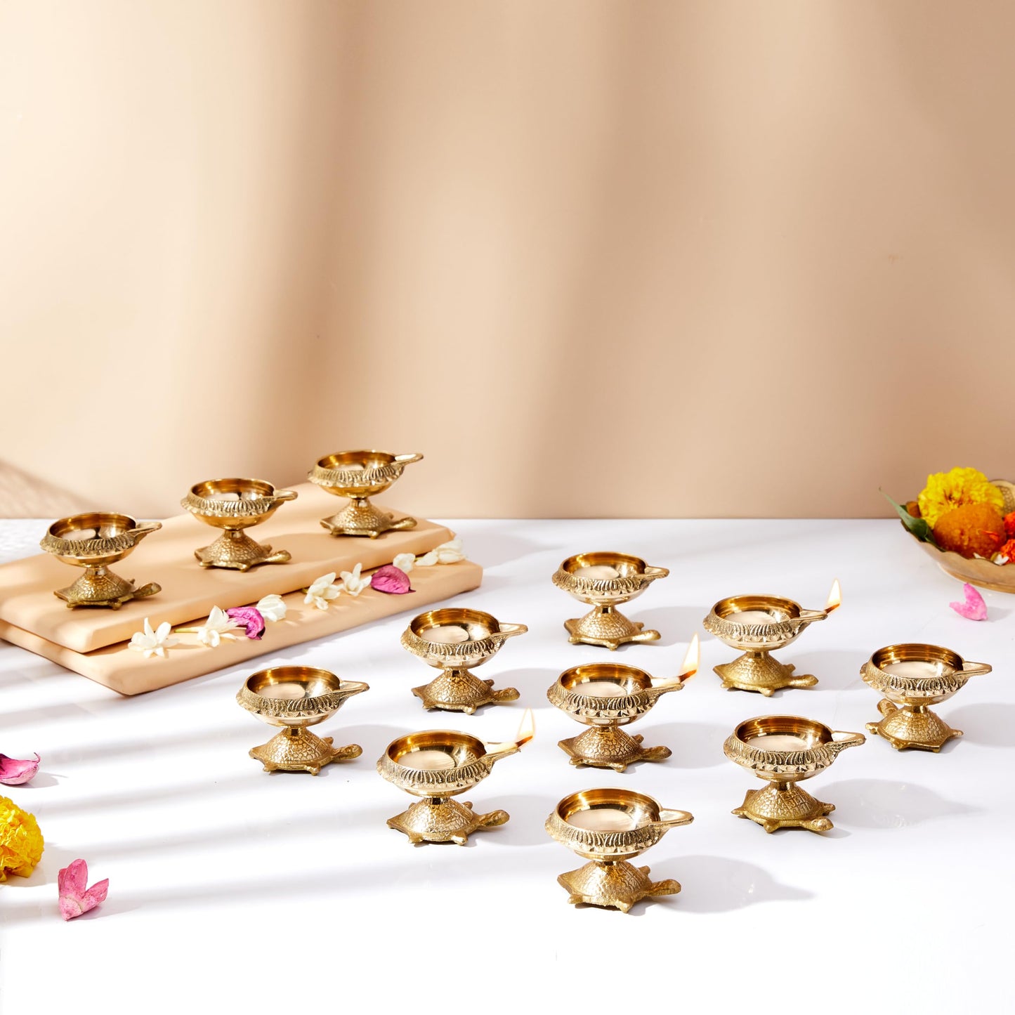 Amazon Brand - Solimo Brass Diya with Single Petals