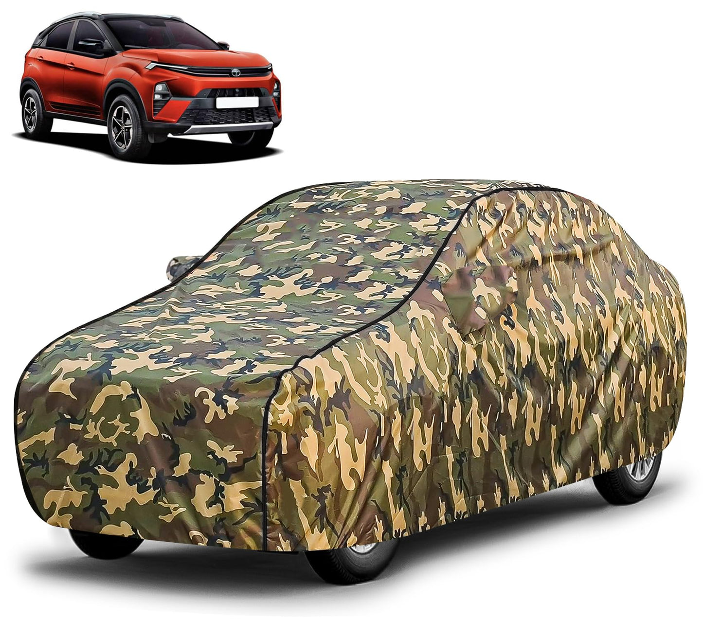 FABTEC Waterproof Premium Car Cover for Maruti Brezza Super Waterproof Car Body Cover Heavy Duty Durable PEVA Grey with Red Piping