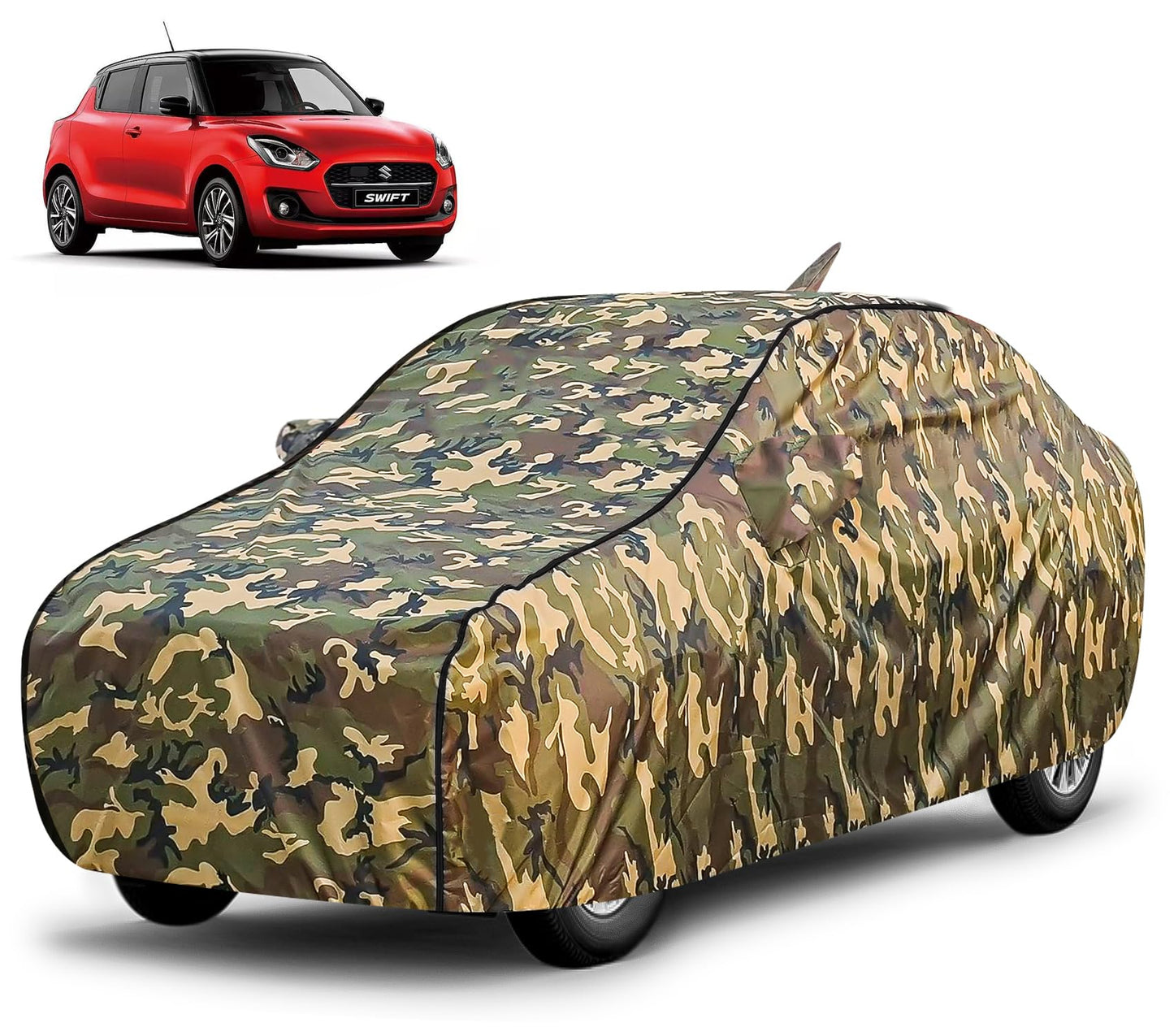 FABTEC Waterproof Premium Car Cover for Maruti Brezza Super Waterproof Car Body Cover Heavy Duty Durable PEVA Grey with Red Piping