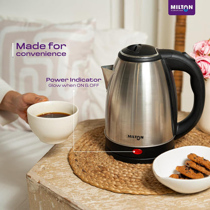 Milton Rapid Electric Kettle 1.8L | 1500 Watts | Stainless Steel Hot Water portable Electric Kettle for Home, Office | Auto Shut-Off with Wide Mouth | Cool-touch Handle and Single-Touch Lid Lock