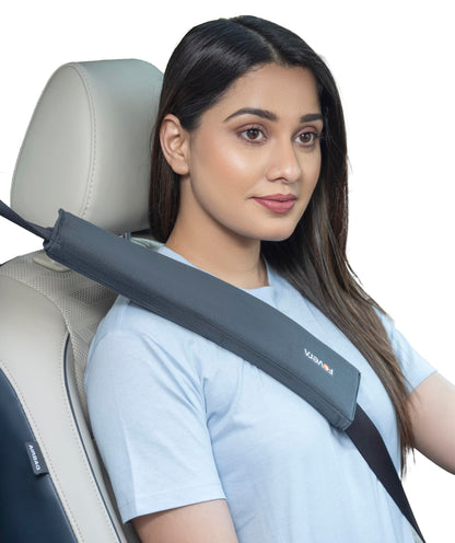 FOVERA Car Seat Belt Shoulder Cushions (Pack of 2) Car Safety Belt Soft Pad Cover for Comfortable Driving, Universal Fit for All Cars and Backpack (Black Color, 12 Inch Length)