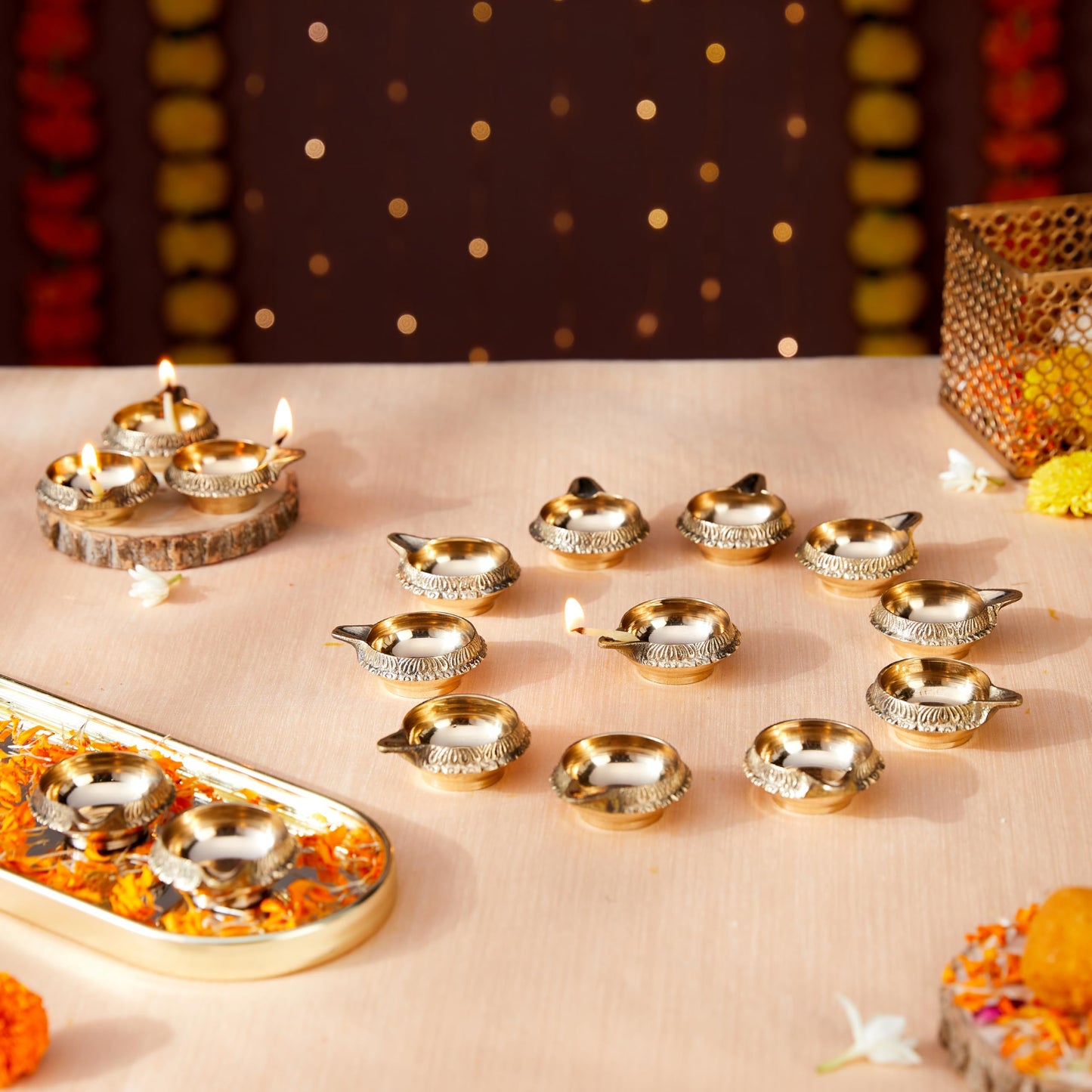 Amazon Brand - Solimo Brass Diya with Single Petals