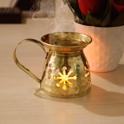 Pure Source India Brass Aroma Burner/Candle Burner/Oil Diffuser/Dhoop Dani (Gold) (3.25inch)