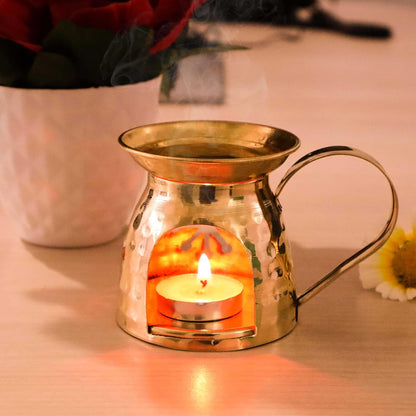 Pure Source India Brass Aroma Burner/Candle Burner/Oil Diffuser/Dhoop Dani (Gold) (3.25inch)