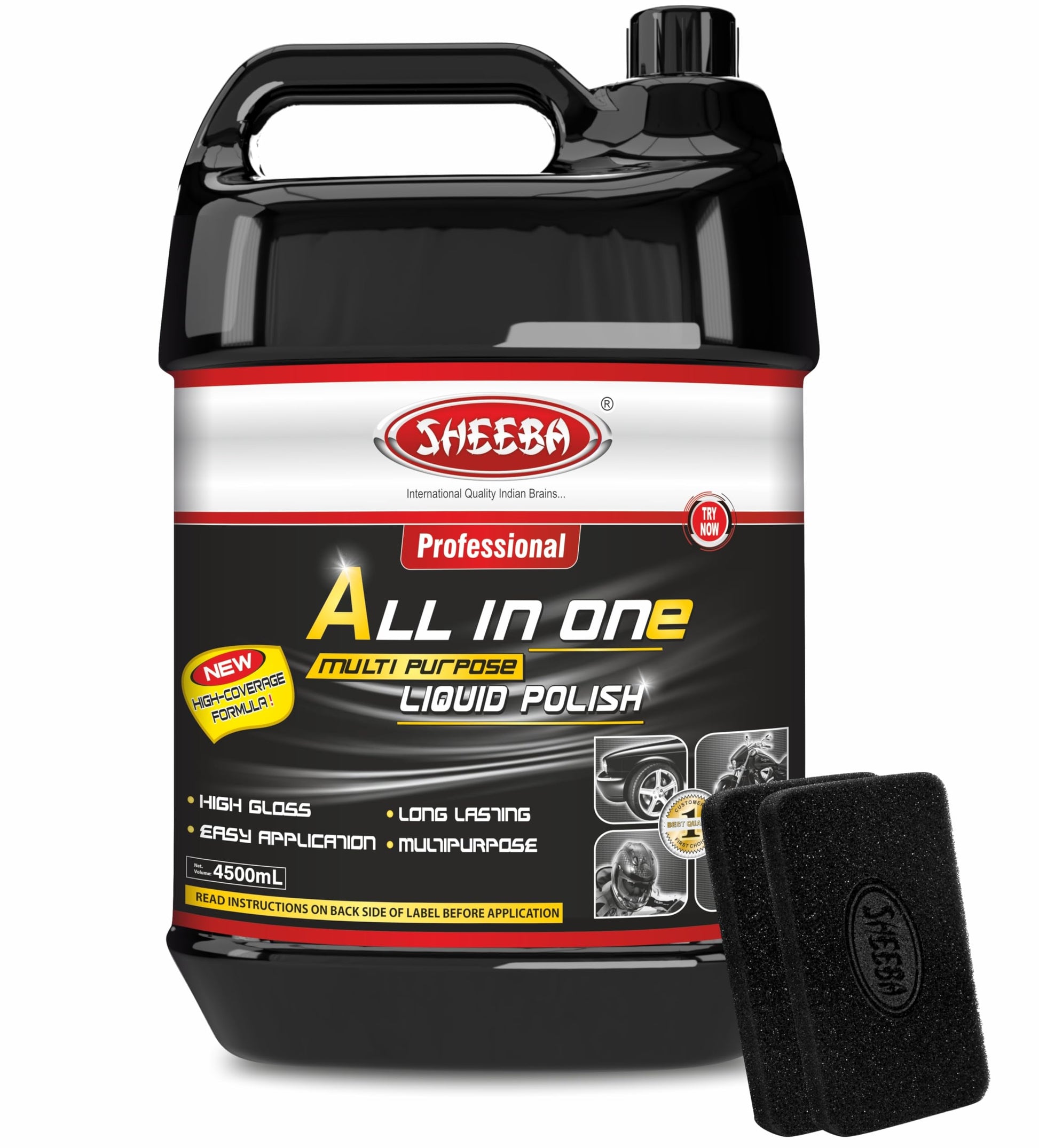 SHEEBA All in One Multipurpose Liquid Polish for Car, Motorbike, Scooter, Household, Office Care | High Gloss | Easy Application | For Interior & Exterior Surfaces -500mL with Applicator Pad.