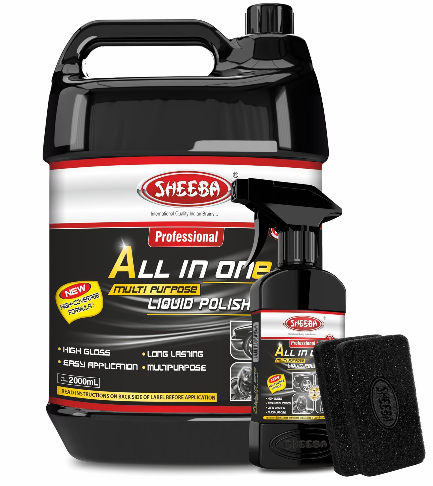 SHEEBA All in One Multipurpose Liquid Polish for Car, Motorbike, Scooter, Household, Office Care | High Gloss | Easy Application | For Interior & Exterior Surfaces -500mL with Applicator Pad.