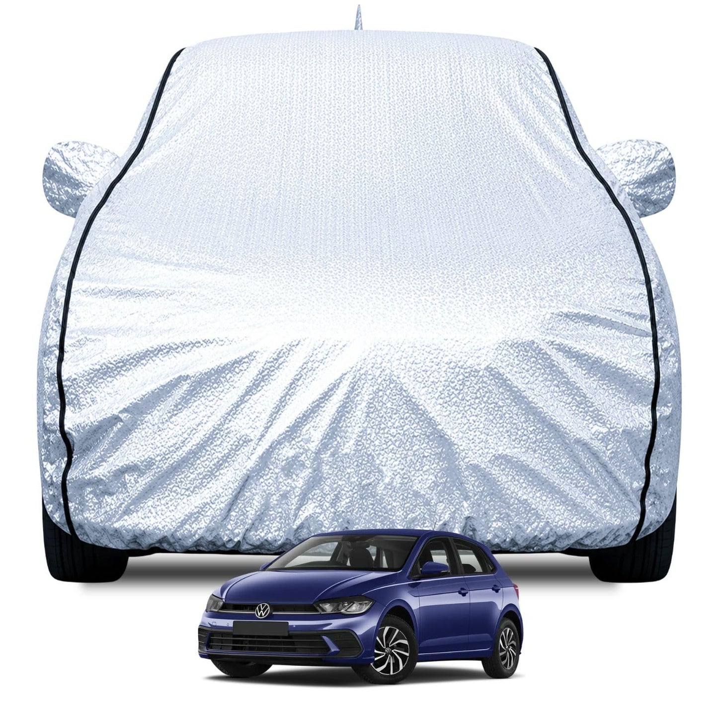 FABTEC Waterproof Premium Car Cover for Maruti Brezza Super Waterproof Car Body Cover Heavy Duty Durable PEVA Grey with Red Piping