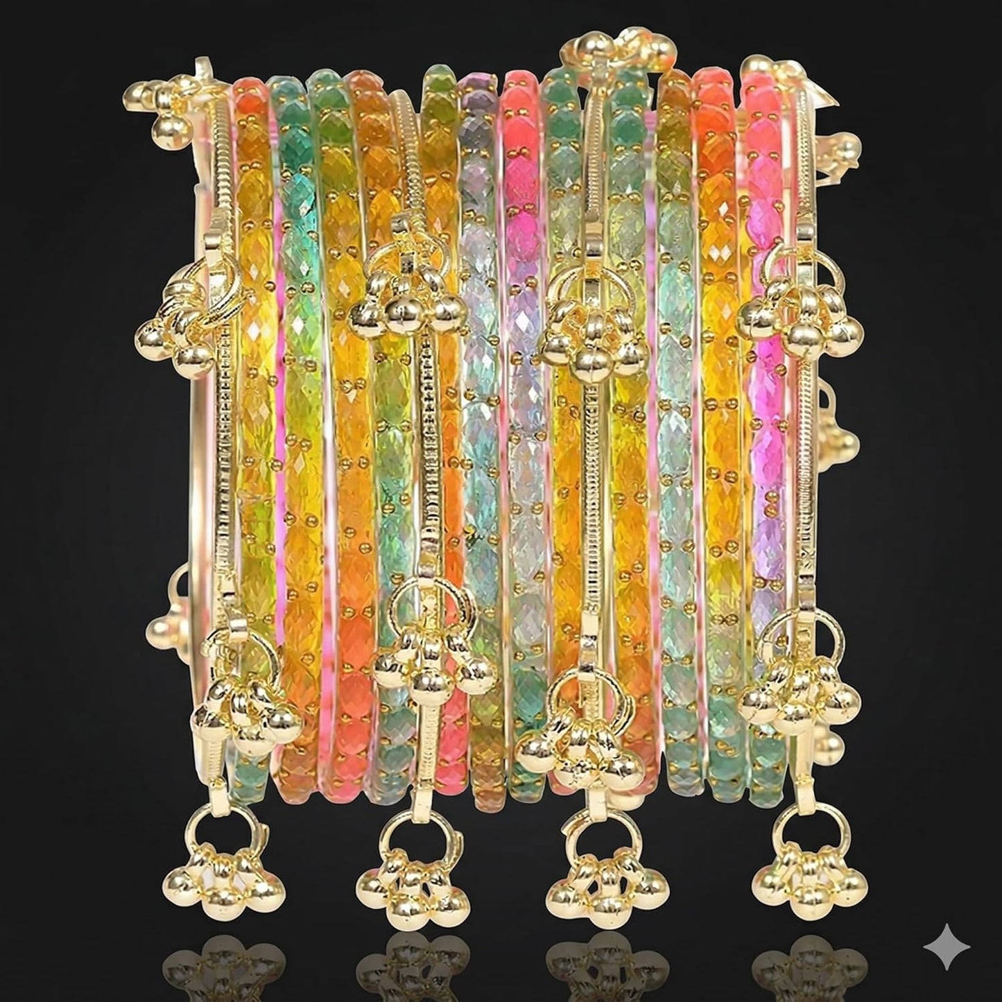 Nakabh Kashmiri Ghangharoo Glass Bangles Set for Women | Light Weight Bangles | Traditional Transparent Fancy Glass Chudi Set for Wedding, Party(Set Of 16)