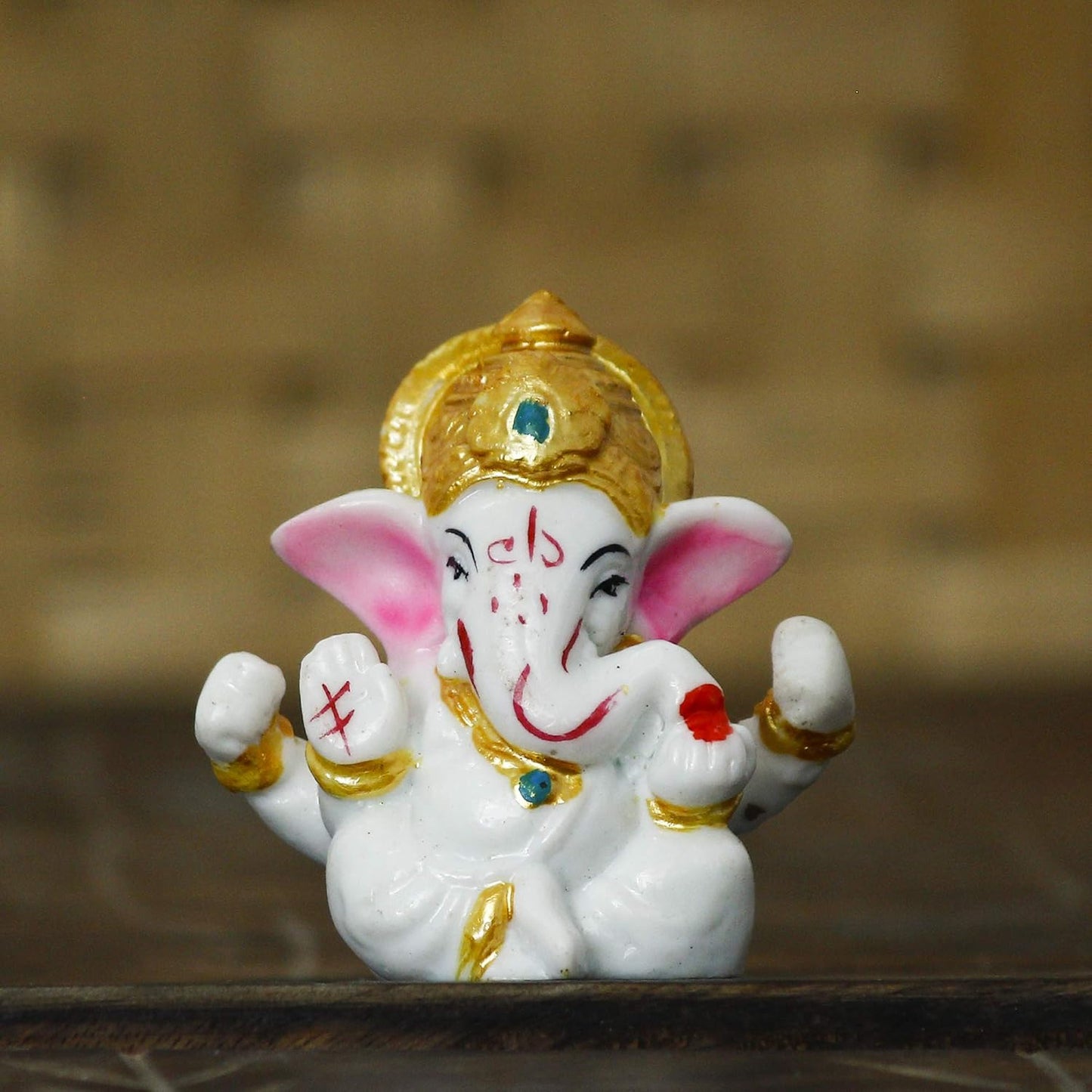 eCraftIndia White Resin Lord Ganesha Idol with Golden Mukut| Lord Ganesha Idol for Home Decor Office Car Dashboard| Ganesha Statue for Puja Room| Ganpati Murti| God Statue Gift for Diwali, Birthday