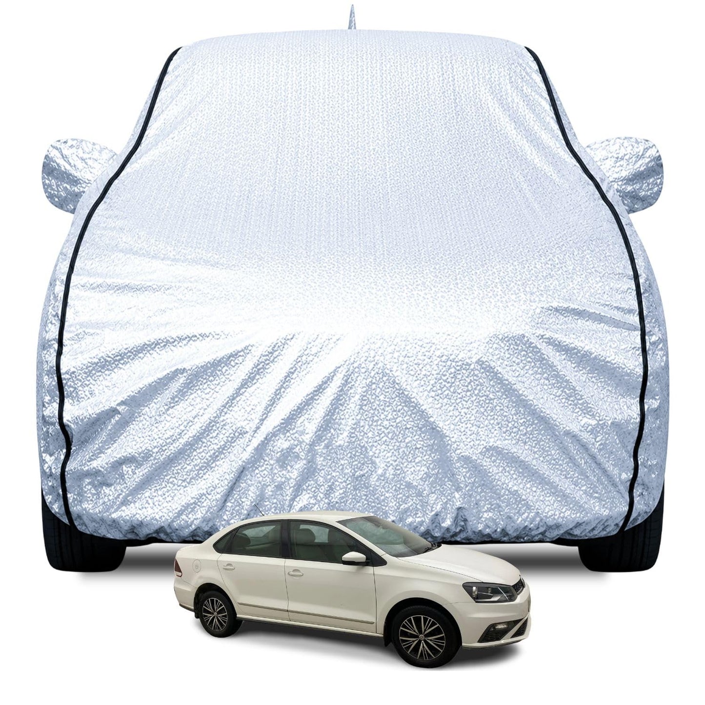 FABTEC Waterproof Premium Car Cover for Maruti Brezza Super Waterproof Car Body Cover Heavy Duty Durable PEVA Grey with Red Piping