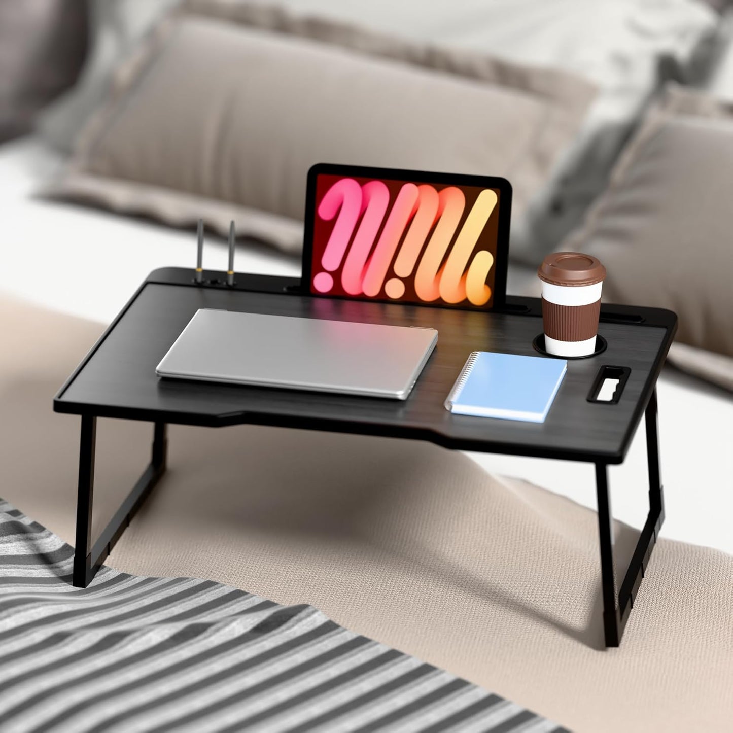 NILKAR Study Table Bed Table Premium Laptop Table/Foldable and Portable Wooden/Writing Desk for Office/Home/School (CTD-BLACK)