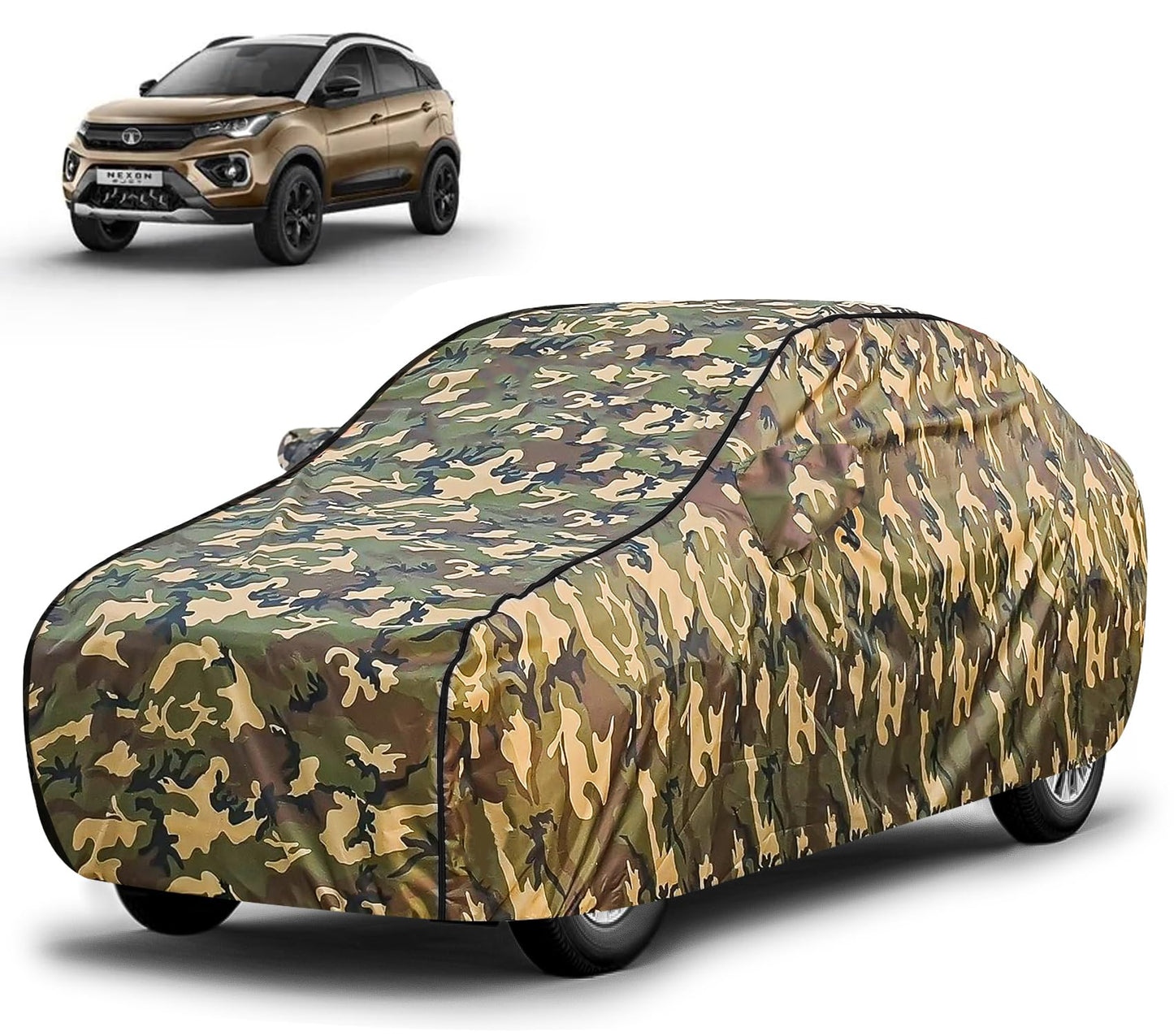 FABTEC Waterproof Premium Car Cover for Maruti Brezza Super Waterproof Car Body Cover Heavy Duty Durable PEVA Grey with Red Piping